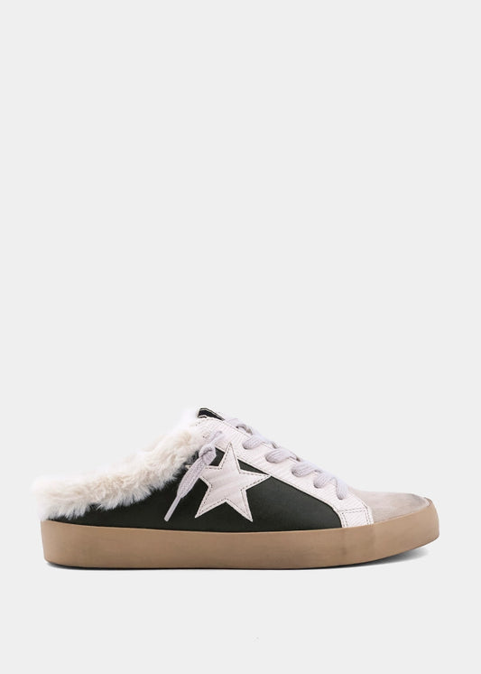 Pinah Olive Green Faux Fur Sneaker Mule - OLIVE GREEN | SHUSHOP