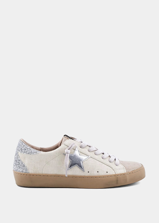 Paula Light Grey Croco Sneaker – Croc Embossed Star Sneaker - LIGHT GREY CROCO | SHUSHOP