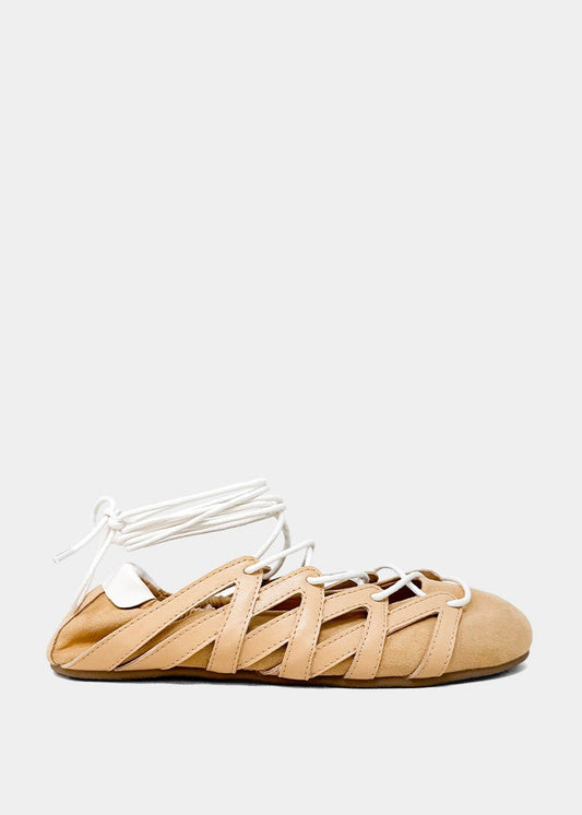 PAVLOVA Lace-Up Ballet Flat - CAMEL SUEDE | SHUSHOP