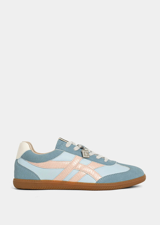 SASHA Baby Blue – Retro Sneaker with Pink Lizard Detail - BABY BLUE | SHUSHOP