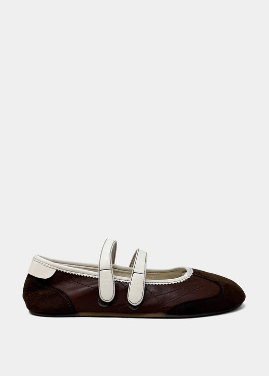 SALOME Brown – Toddler Ballet Flats with Cream Straps - BROWN | SHUSHOP