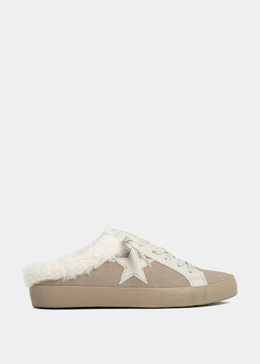 PINAH Taupe Suede Shearling Mule Sneakers - TAUPE SUEDE | SHUSHOP