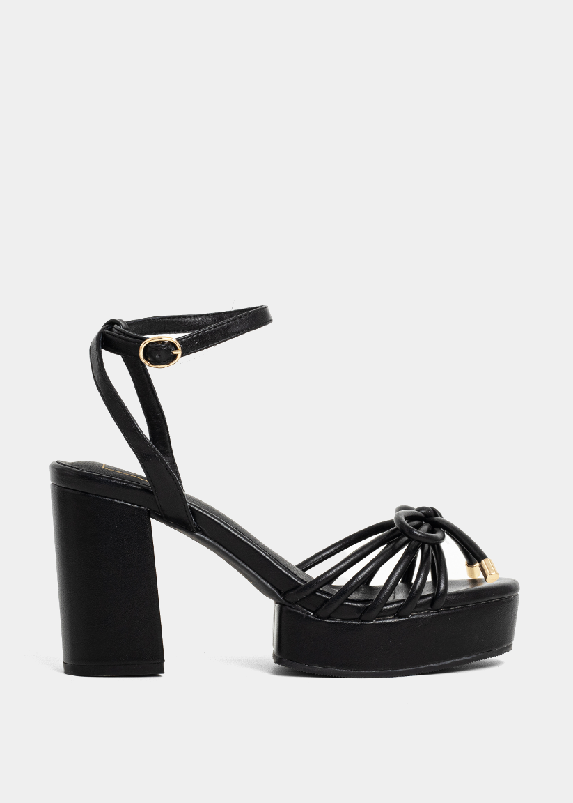 EDITH Black | Knot Detail Platform Heel Sandals - BLACK | SHUSHOP