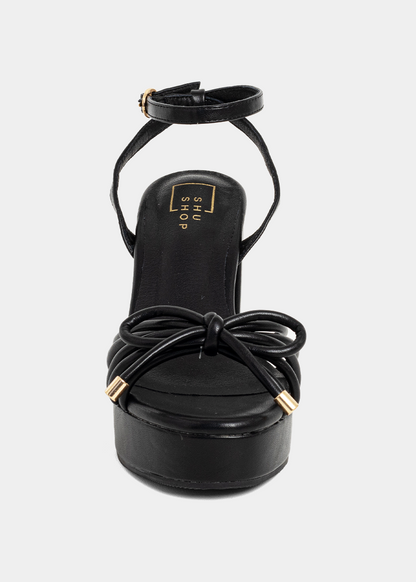 EDITH Black | Knot Detail Platform Heel Sandals - BLACK | SHUSHOP