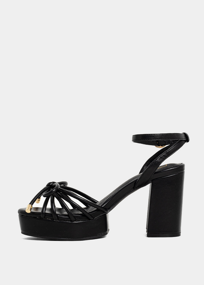EDITH Black | Knot Detail Platform Heel Sandals - BLACK | SHUSHOP