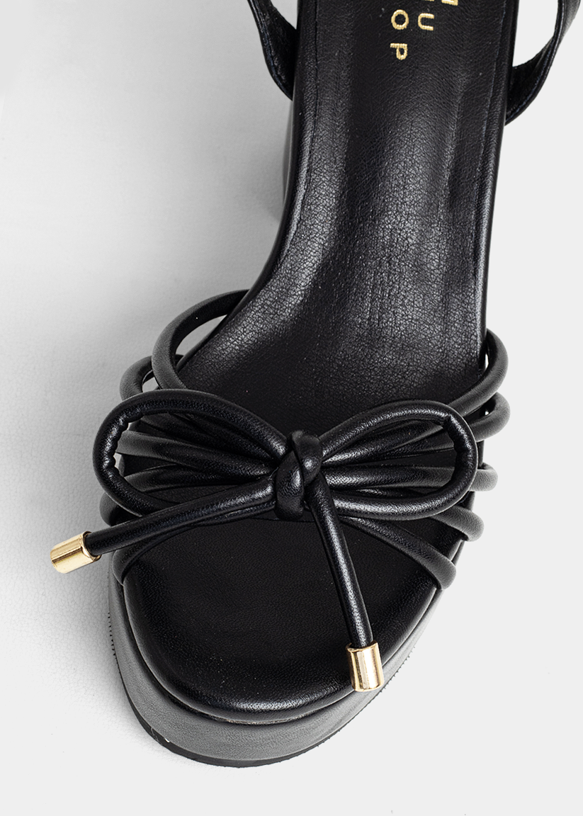 EDITH Black | Knot Detail Platform Heel Sandals - BLACK | SHUSHOP