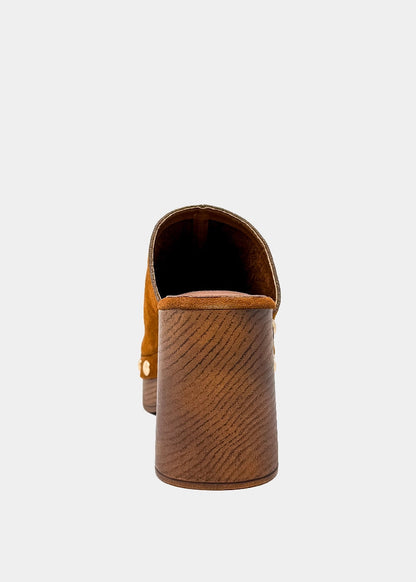 Geneva Cognac Suede Platform Clogs - COGNAC SUEDE | SHUSHOP