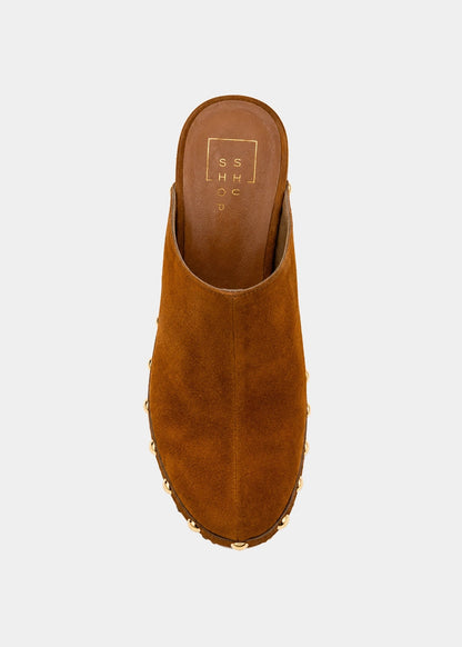 Geneva Cognac Suede Platform Clogs - COGNAC SUEDE | SHUSHOP