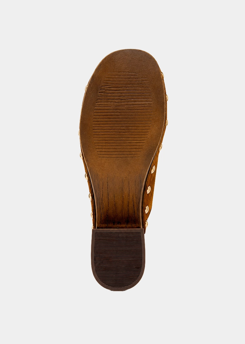 Geneva Cognac Suede Platform Clogs - COGNAC SUEDE | SHUSHOP