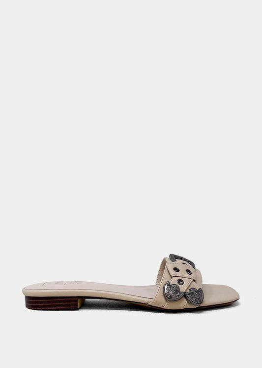 DARRYL Slide Sandal with Hardware Detail - BEIGE | SHUSHOP