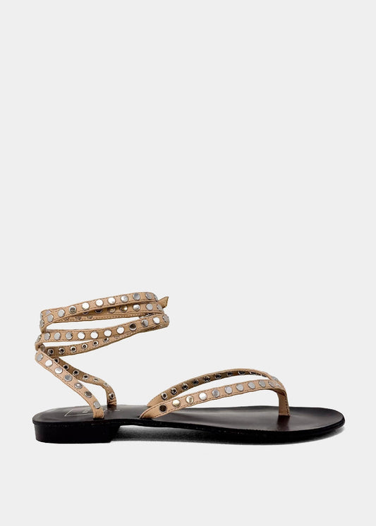 BIBI Studded Wrap Flat Sandal for Women - NUDE | SHUSHOP