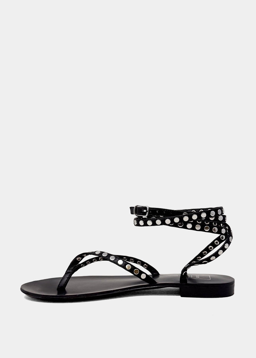 BIBI Studded Wrap Flat Sandal for Women - BLACK | SHUSHOP