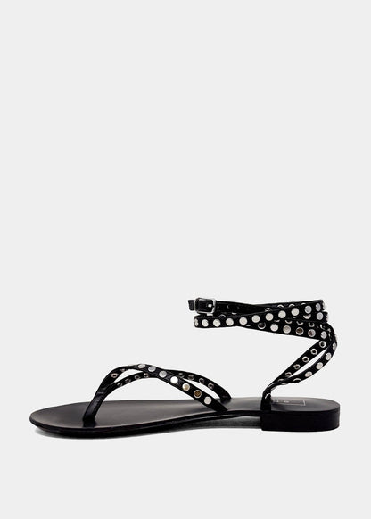 BIBI Studded Wrap Flat Sandal for Women - BLACK | SHUSHOP