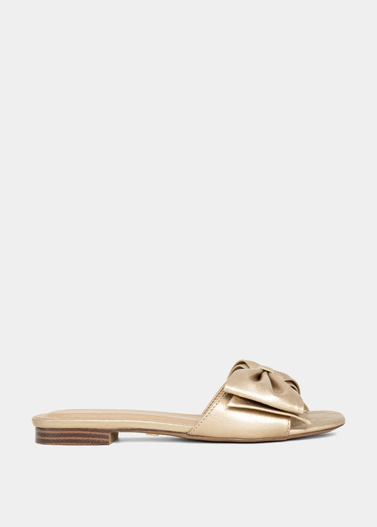 Bree Slide Sandals – Padded Bow Flats - GOLD | SHUSHOP