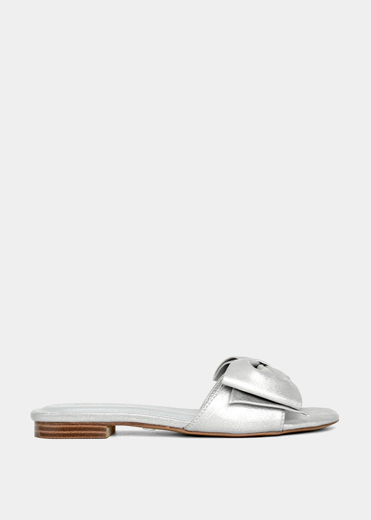 Bree Slide Sandals – Padded Bow Flats - SILVER | SHUSHOP