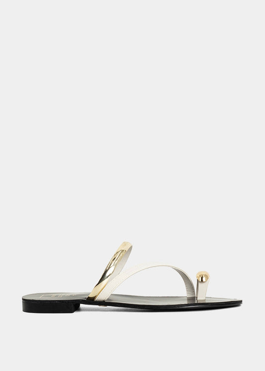 Brenda Bone – Minimal Flat Sandals with Gold Ring - BONE | SHUSHOP