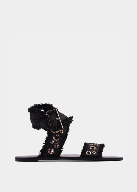 CINDY SANDALS - BLACK WOVEN | SHUSHOP