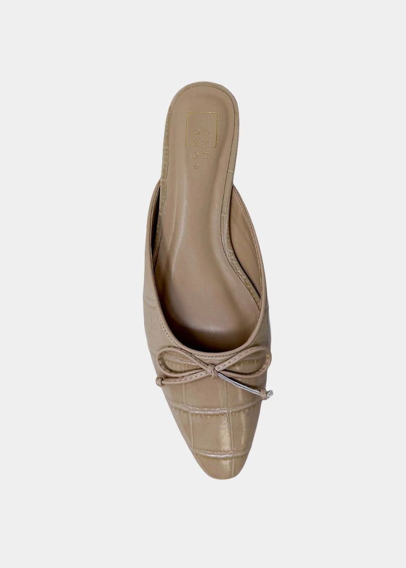 Alexandra Bone Croco Pointed-Toe Mule - BONE CROCO | SHUSHOP
