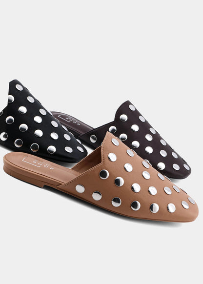 Aretha Camel Studded Mule - CAMEL | SHUSHOP