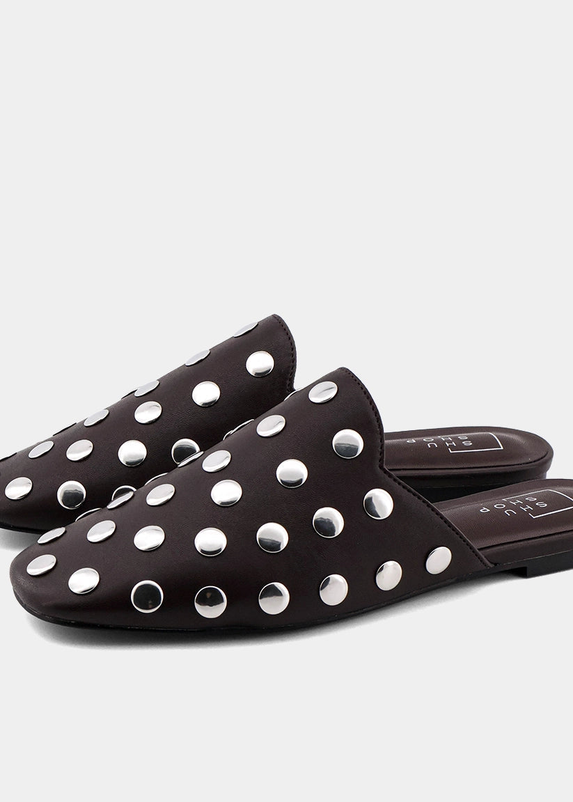 Aretha Brown Studded Mule - BROWN | SHUSHOP