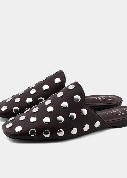 Aretha Brown Studded Mule - BROWN | SHUSHOP