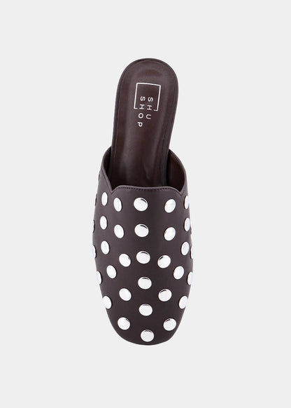 Aretha Brown Studded Mule - BROWN | SHUSHOP