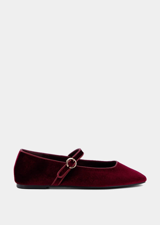 Annabelle Bordeaux Velvet Mary Jane Flat - BORDEAUX VELVET | SHUSHOP