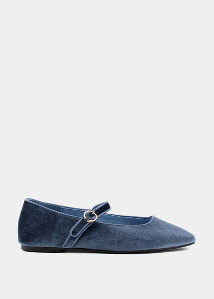 Annabelle Denim Velvet Mary Jane Flat - DENIM VELVET | SHUSHOP
