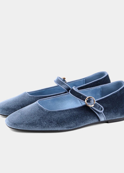 Annabelle Denim Velvet Mary Jane Flat - DENIM VELVET | SHUSHOP