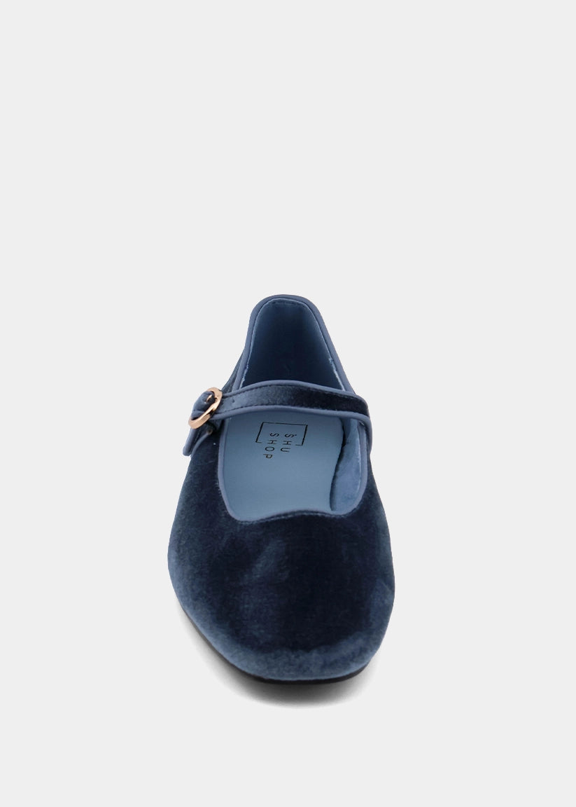 Annabelle Denim Velvet Mary Jane Flat - DENIM VELVET | SHUSHOP