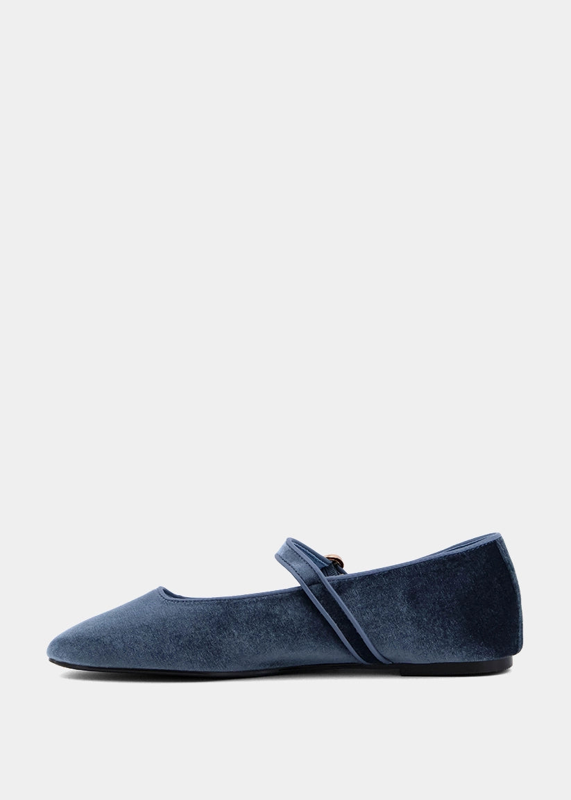 Annabelle Denim Velvet Mary Jane Flat - DENIM VELVET | SHUSHOP