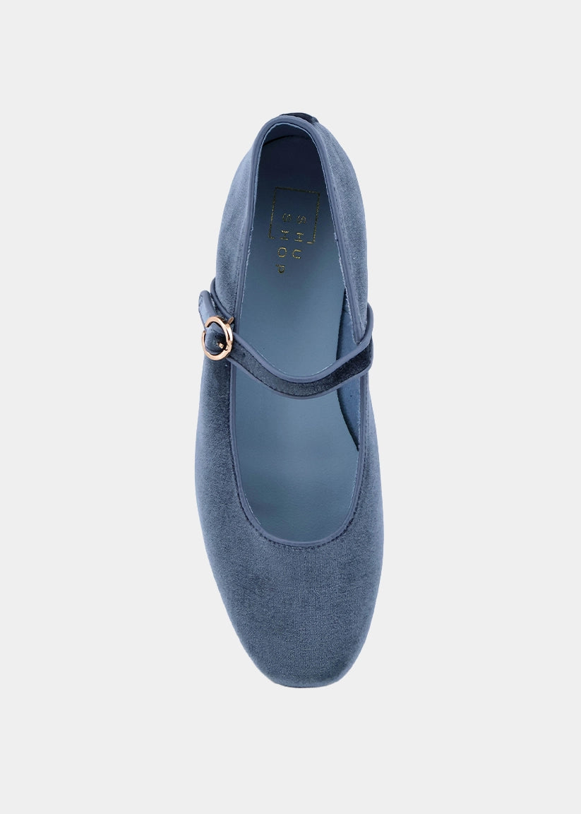 Annabelle Denim Velvet Mary Jane Flat - DENIM VELVET | SHUSHOP