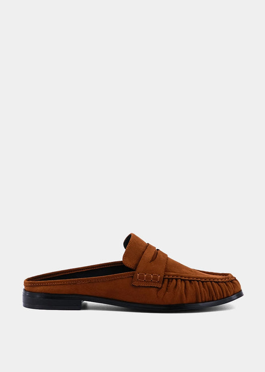 Tuscany Tan Suede Penny Loafer Mule - TAN SUEDE | SHUSHOP