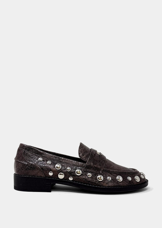 Trisha Studded Loafer - Classic Slip-On - DARK TAUPE | SHUSHOP
