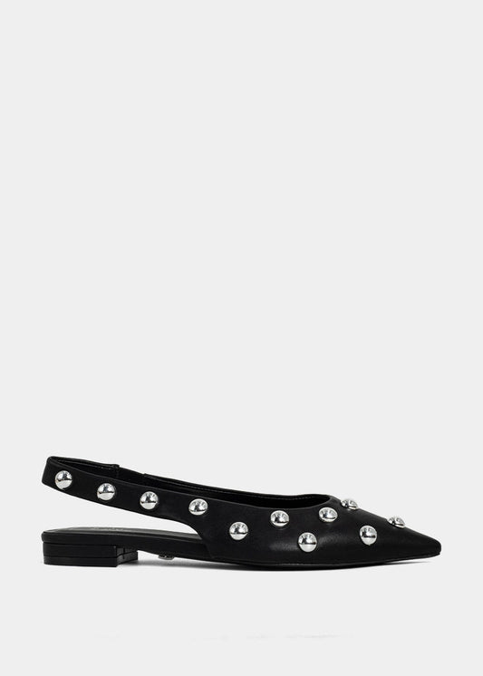 ARIZONA Black – Pearl Studded Slingback Flat - BLACK | SHUSHOP