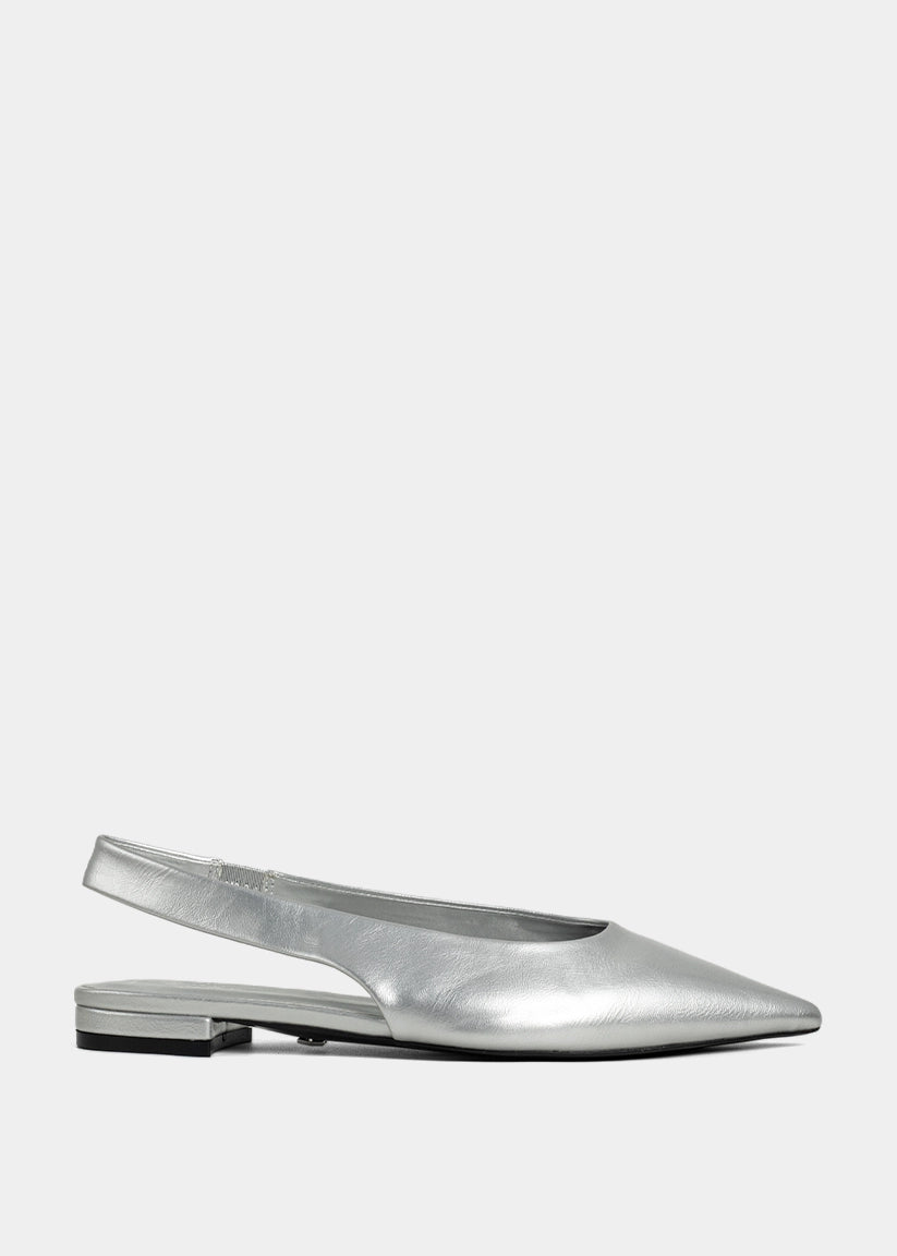 Amelia Silver Slingback Flats - SILVER | SHUSHOP