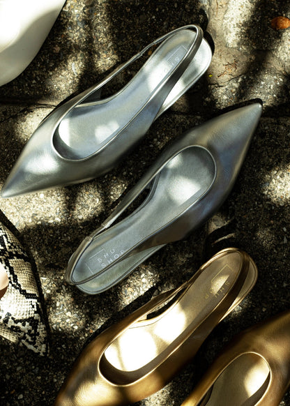 Amelia Silver Slingback Flats - SILVER | SHUSHOP