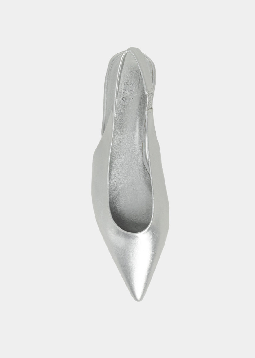 Amelia Silver Slingback Flats - SILVER | SHUSHOP