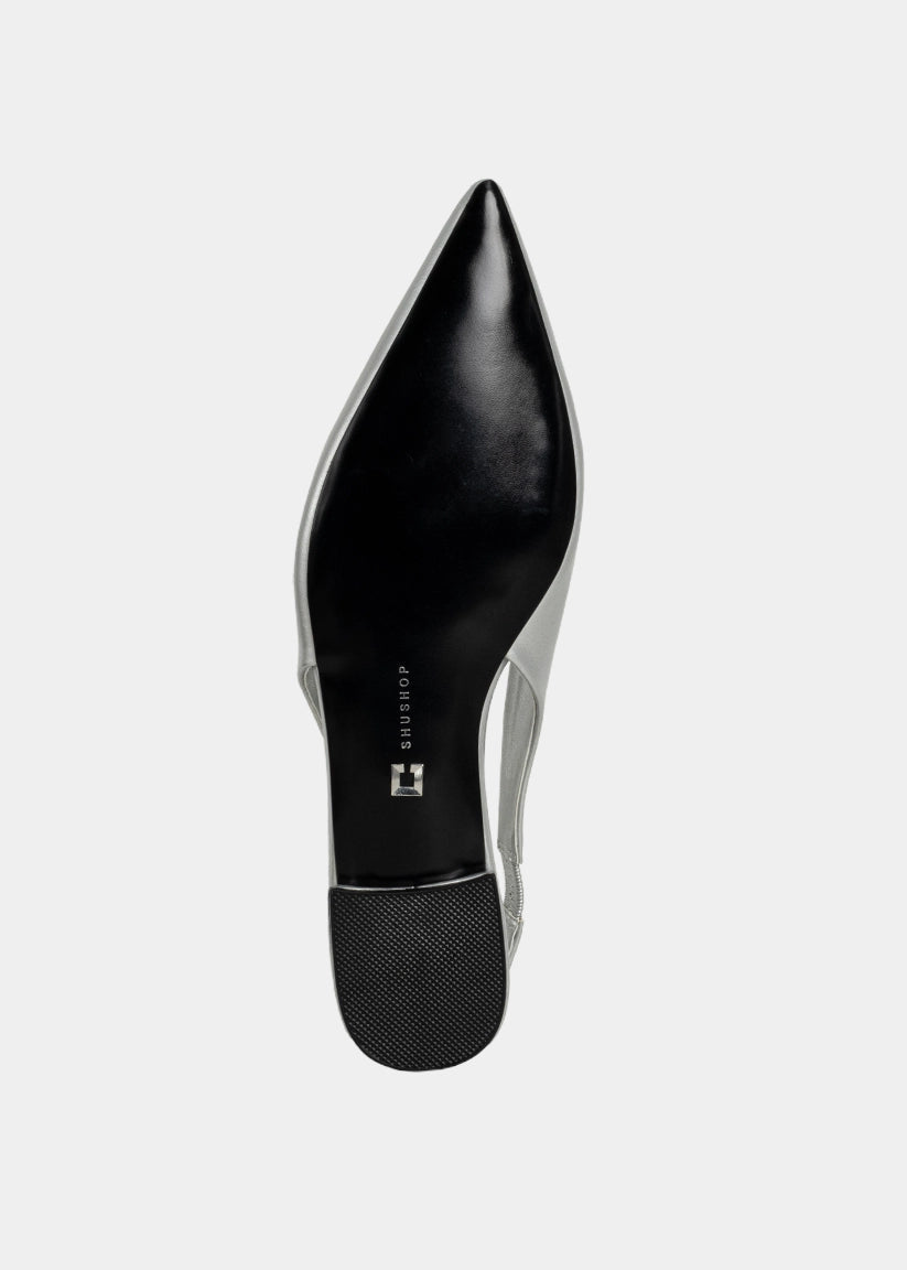 Amelia Silver Slingback Flats - SILVER | SHUSHOP