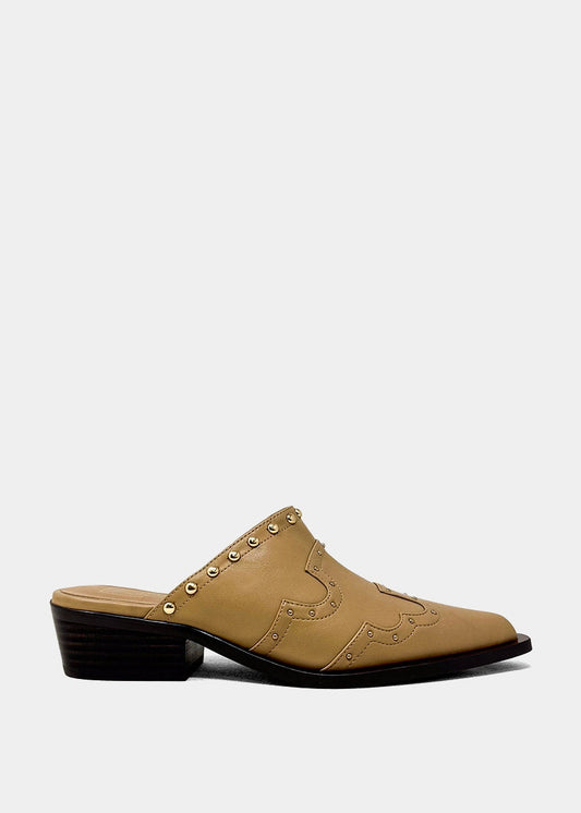 Thalia Nude Studded Western Mule - NUDE | SHUSHOP