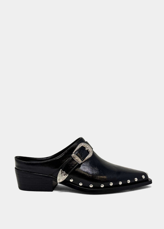 Tessa Black Western Mule - BLACK | SHUSHOP