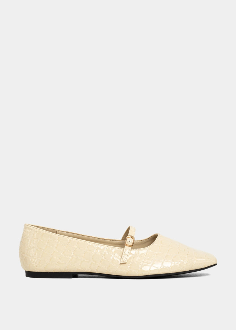ADELE Bone Croco Mary Jane Ballet Flat - BONE CROCO | SHUSHOP