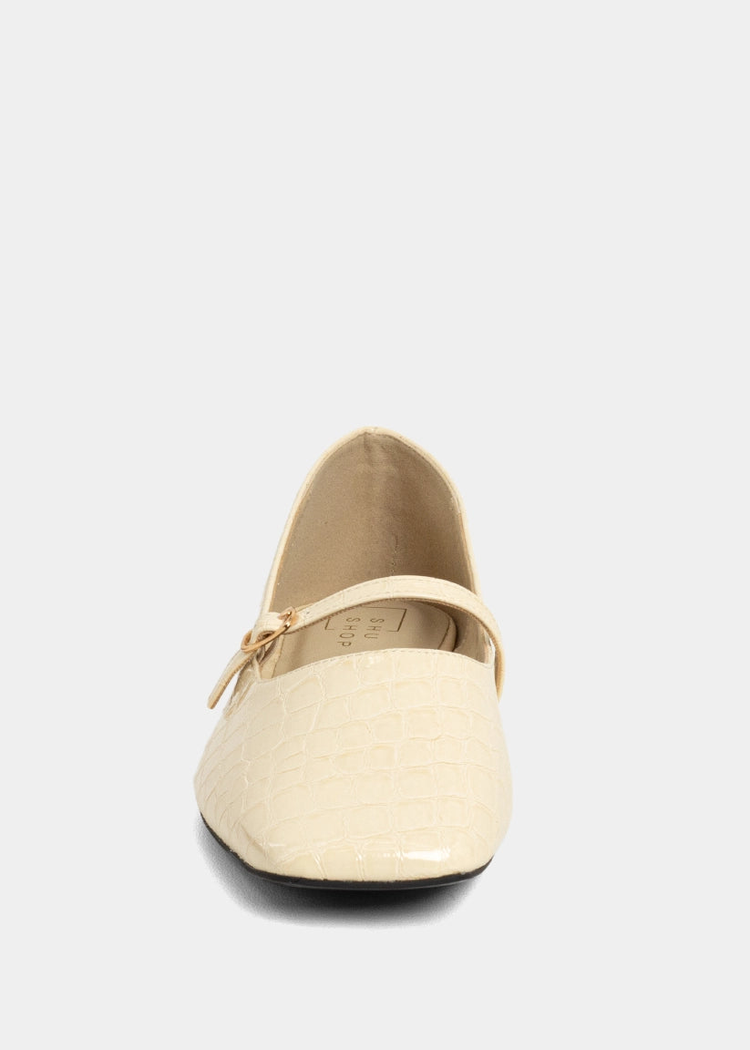 ADELE Bone Croco Mary Jane Ballet Flat - BONE CROCO | SHUSHOP