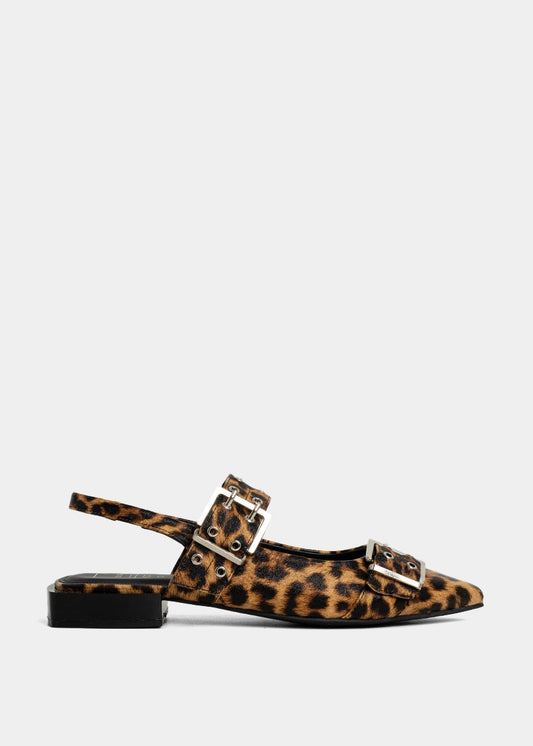 ANGELA Leopard Print | Statement Slingback Flats with Buckles - LEOPARD PRINT | SHUSHOP
