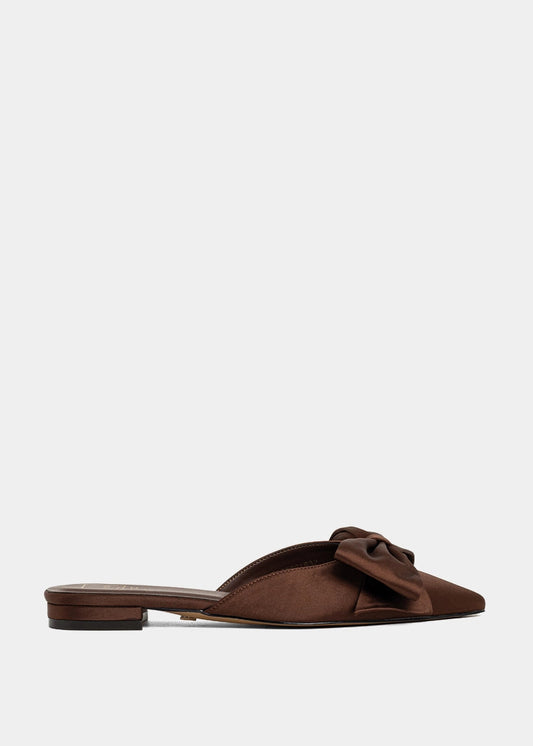 DOROTHY Brown Flat Mule with Bow - BROWN | SHUSHOP