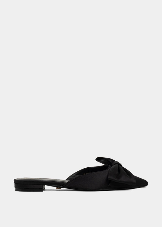 DOROTHY Black Flat Bow Mule - BLACK | SHUSHOP