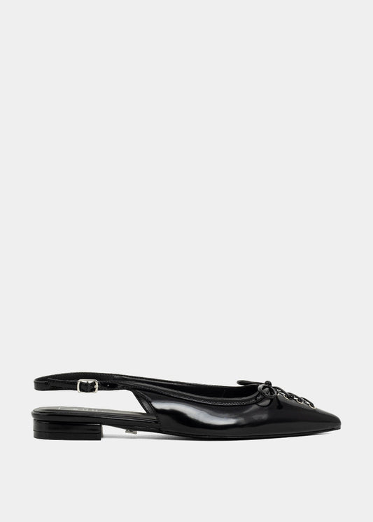 AMY Black Pointed Slingback Flat with Gold Details - BLACK | SHUSHOP