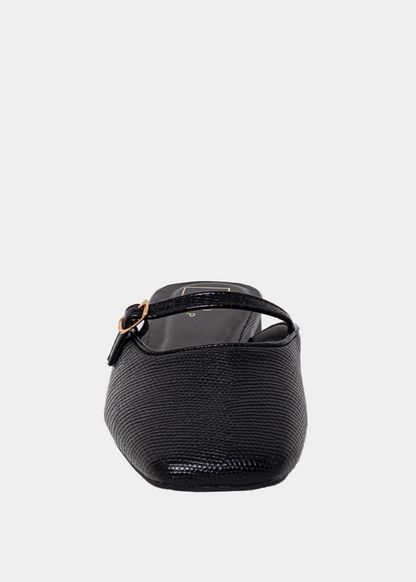 ATHENA Black Lizard Flats – Textured Pointed Mules - BLACK LIZARD | SHUSHOP