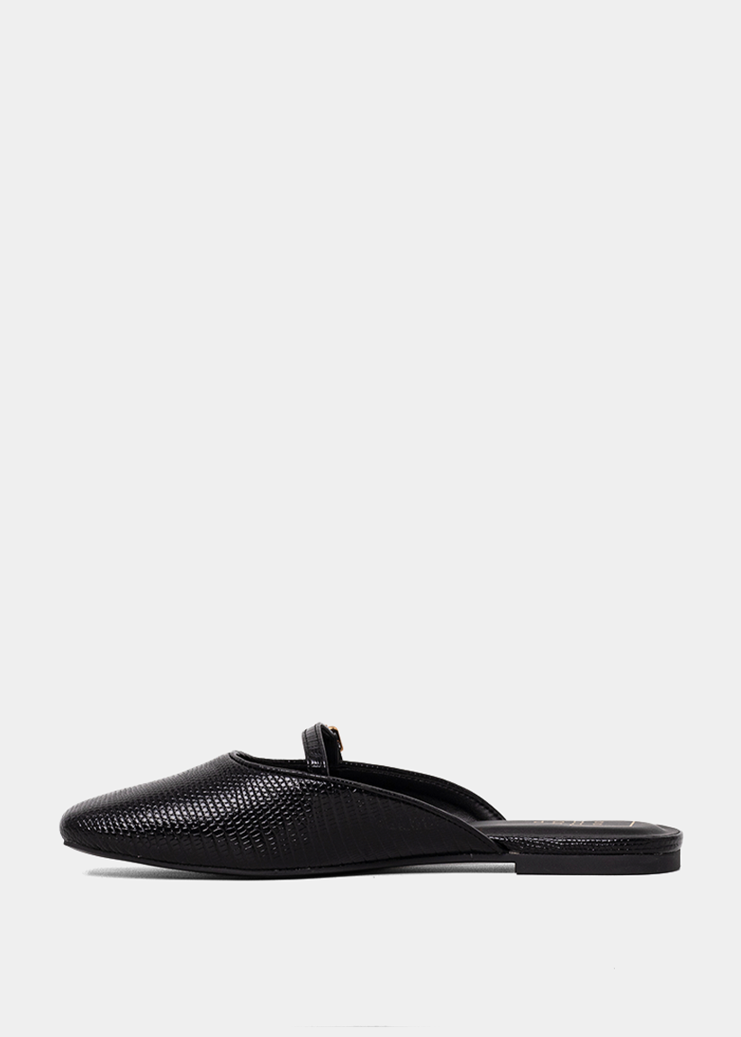 ATHENA Black Lizard Flats – Textured Pointed Mules - BLACK LIZARD | SHUSHOP