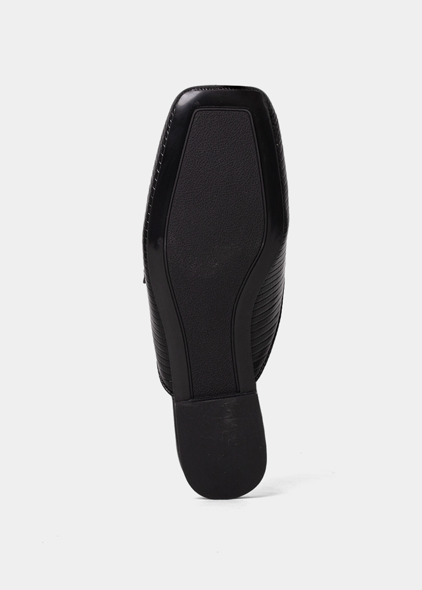 ATHENA Black Lizard Flats – Textured Pointed Mules - BLACK LIZARD | SHUSHOP